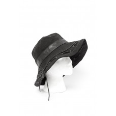 HERMES Black Linen Lambskin Leather LaceUp Trim Grommet Wide Brim Bucket Hat 57  eb-75599301